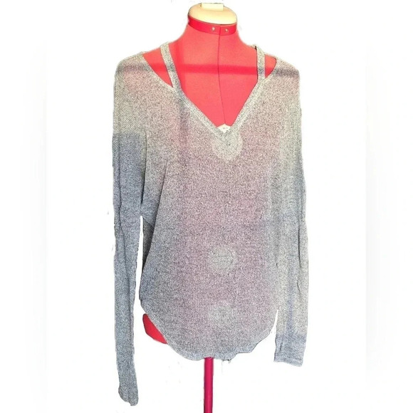Express One Eleven Tops - Express One Eleven, Size S, Light Grey Strappy Long Sleeve Top